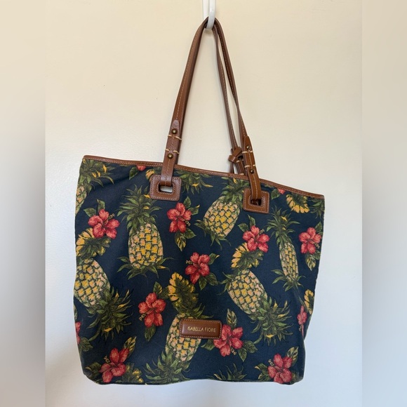 Isabella Fiore Navy Pineapple Print Tahiti Tote - Picture 1 of 10